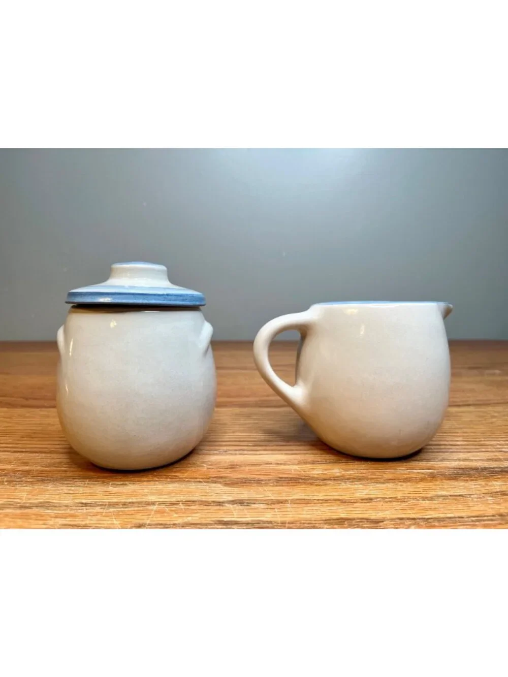 Vintage M.A. Hadley Stoneware Sugar Bowl & Creamer, Hand-Painted Farm Animal The